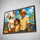 Tableau horizontal personnalisé style One Piece encadré, portrait de famille en illustration