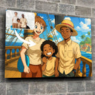 Tableau horizontal personnalisé style One Piece sur mur de pierre, portrait de famille