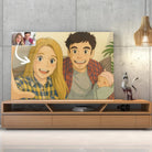 Tableau horizontal style anime japonais Ghibli sur meuble TV, cadeau original, portrait de famille