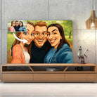Tableau horizontal style caricature sur meuble TV, cadeau original, portrait de groupe d'amis