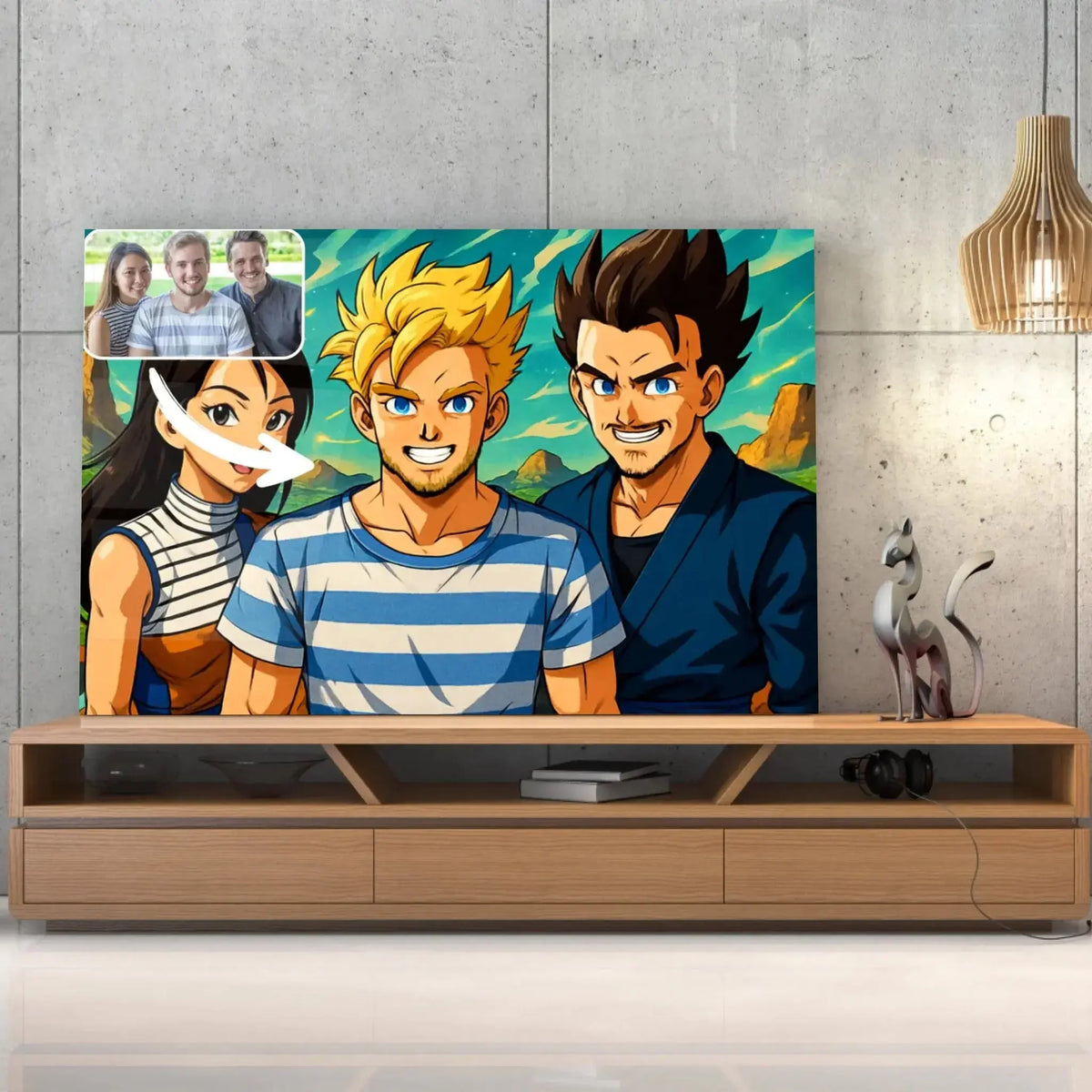 Tableau horizontal style Dragon Ball sur meuble TV, cadeau original, portrait de groupe d'amis