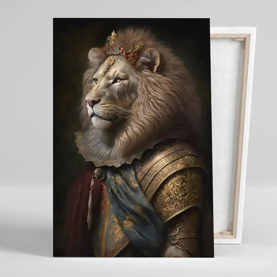 Tableau Lion Couronné en Habit Royal sur toile, vue montrant l'épaisseur du châssis
