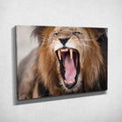 Tableau Décoratif Lion Rugissant sur toile, vue inclinée montrant l'épaisseur du châssis