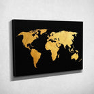 Tableau Décoratif Map Monde Fond Noir sur toile, vue inclinée montrant l'épaisseur du châssis