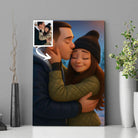 Tableau photo personnalisé style anime Pixar 3D encadré, portrait de couple près de plantes