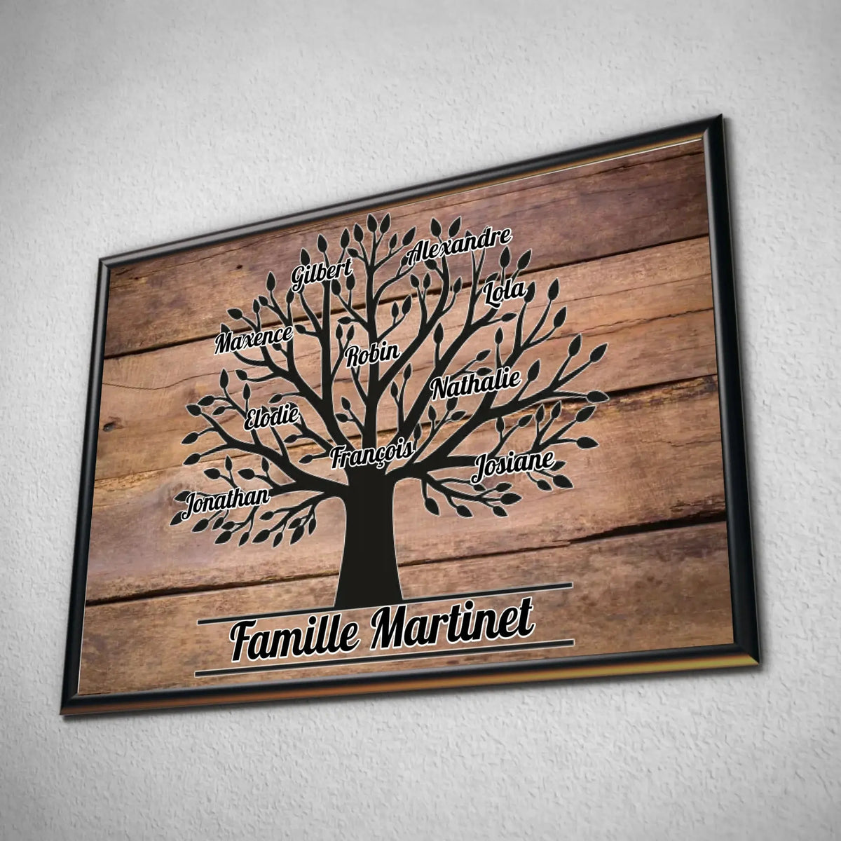 Tableau prénoms personnalisé Arbre de Vie dans un cadre noir, incliné