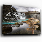 Tableau prénoms personnalisé cascade d'eau, toile inclinée gros plan, cadeau de famille