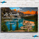 Tableau prénoms personnalisé Lac bleuté, vue de face sur mur de briques blanches