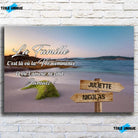 Tableau prénoms personnalisé plage et algues, vue de face sur mur de briques blanches