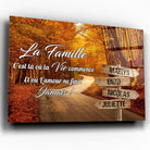 Tableau prénoms personnalisé route d'automne, toile inclinée gros plan, cadeau de famille