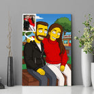 Tableau photo personnalisé style Simpson encadré, portrait de couple près de plantes