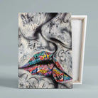 Tableau Street Art Baiser Urbain sur toile, vue montrant l'épaisseur du châssis