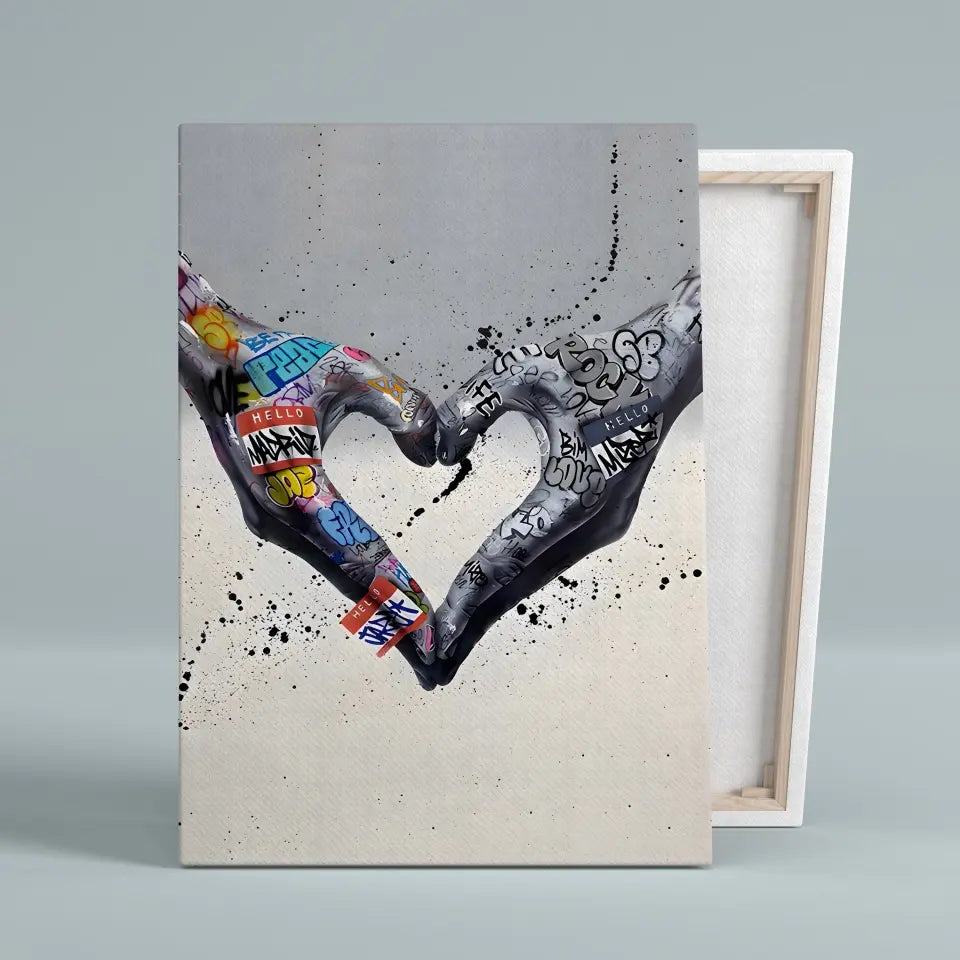 Tableau Street Art Cœur Créatif sur toile, vue montrant l'épaisseur du châssis