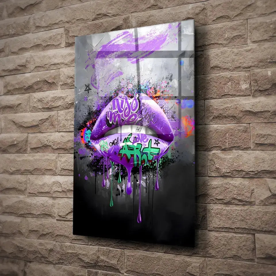 Tableau Street Art Éclat Liquide en verre acrylique, fixé sur un mur de pierre