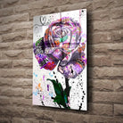 Tableau Street Art Rose Urbaine en verre acrylique, fixé sur un mur de pierre