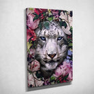 Tableau tigre blanc fleurs sur toile, vue montrant l'épaisseur du châssis