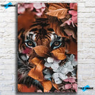 Tableau tigre feuillage en verre acrylique, sur un mur de briques blanches