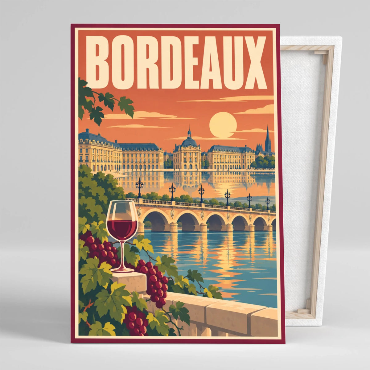 Tableau décoratif Bordeaux, affiche vintage, gros plan incliné