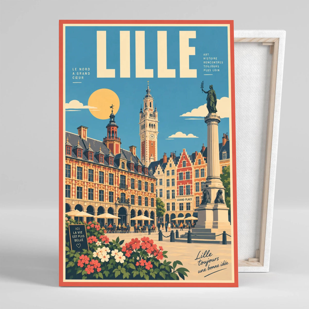Tableau Ville de Lille Grand-Place sur toile, vue montrant l'épaisseur du châssis