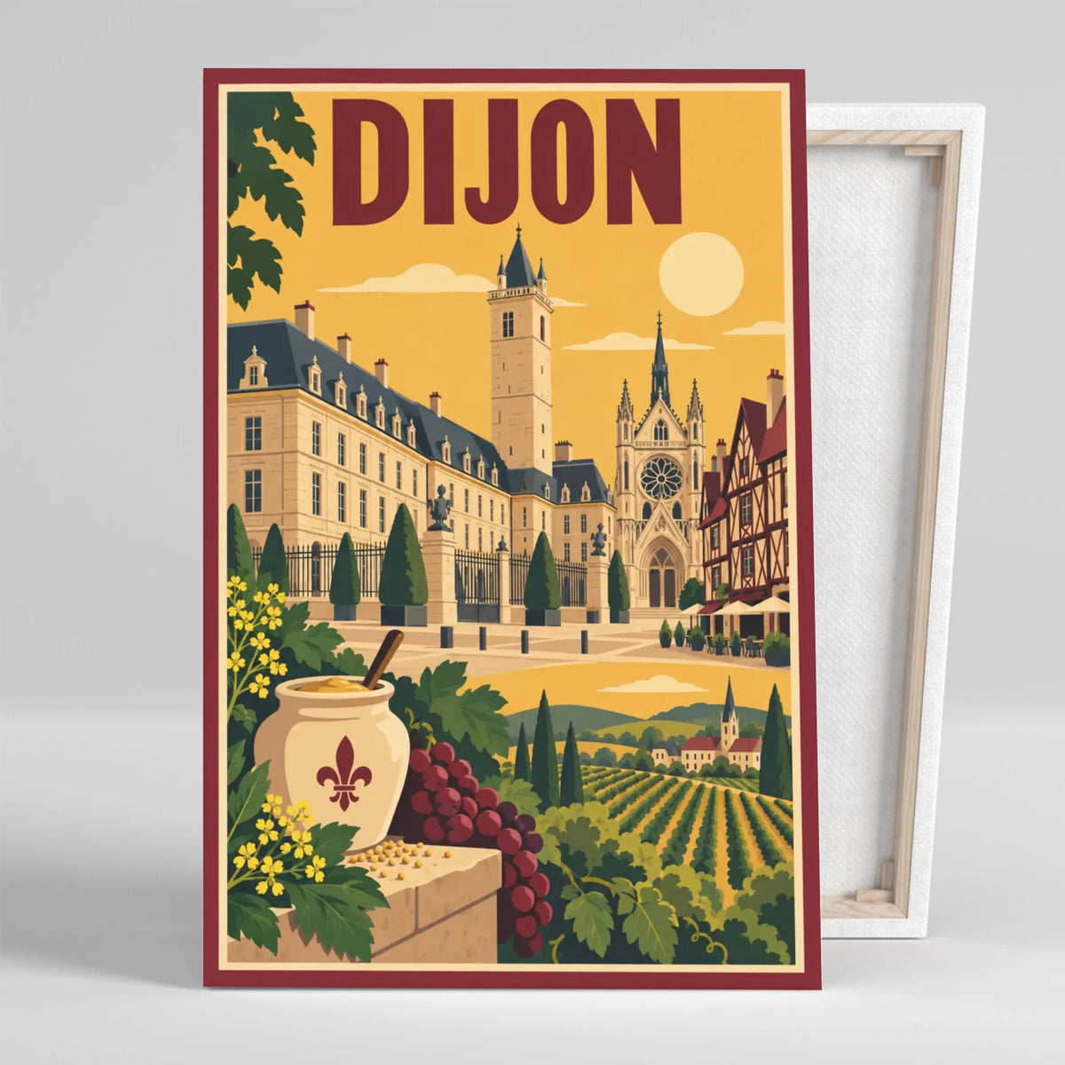 Tableau décoratif Dijon, affiche vintage, gros plan incliné