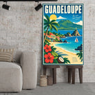 Tableau décoratif Guadeloupe dans un cadre en bois clair, incliné