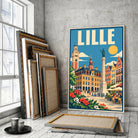 Tableau décoratif Lille dans un cadre en bois clair, gros plan