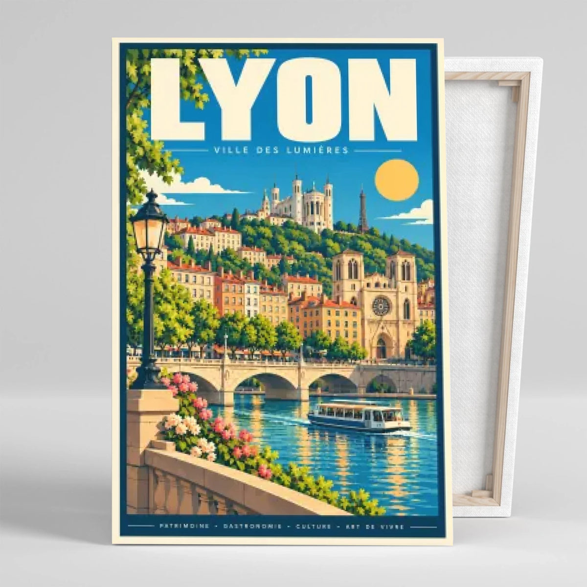 Tableau décoratif ville de Lyon, affiche vintage, gros plan incliné