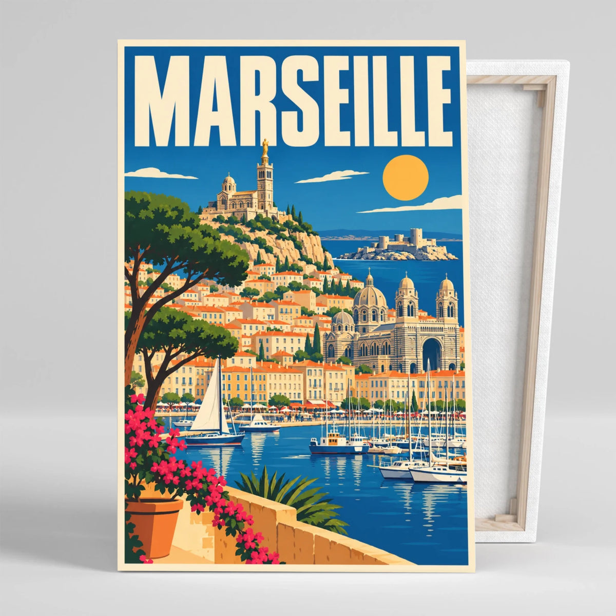 Tableau décoratif Marseille, affiche vintage, gros plan incliné
