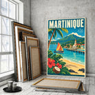 Tableau décoratif Martinique dans un cadre en bois clair, gros plan