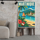 Tableau décoratif Martinique dans un cadre en bois clair, incliné