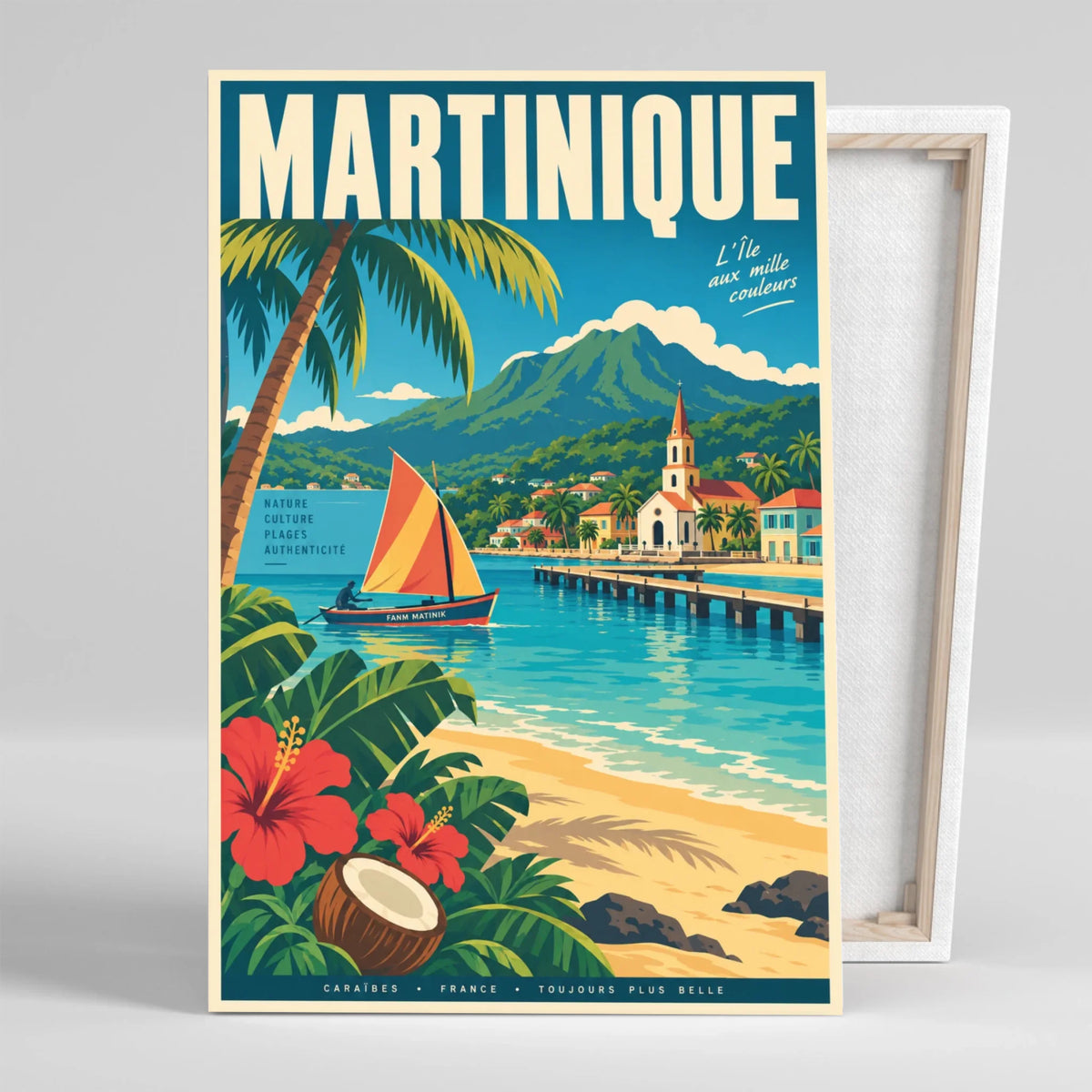 Tableau décoratif Martinique, affiche vintage, gros plan incliné