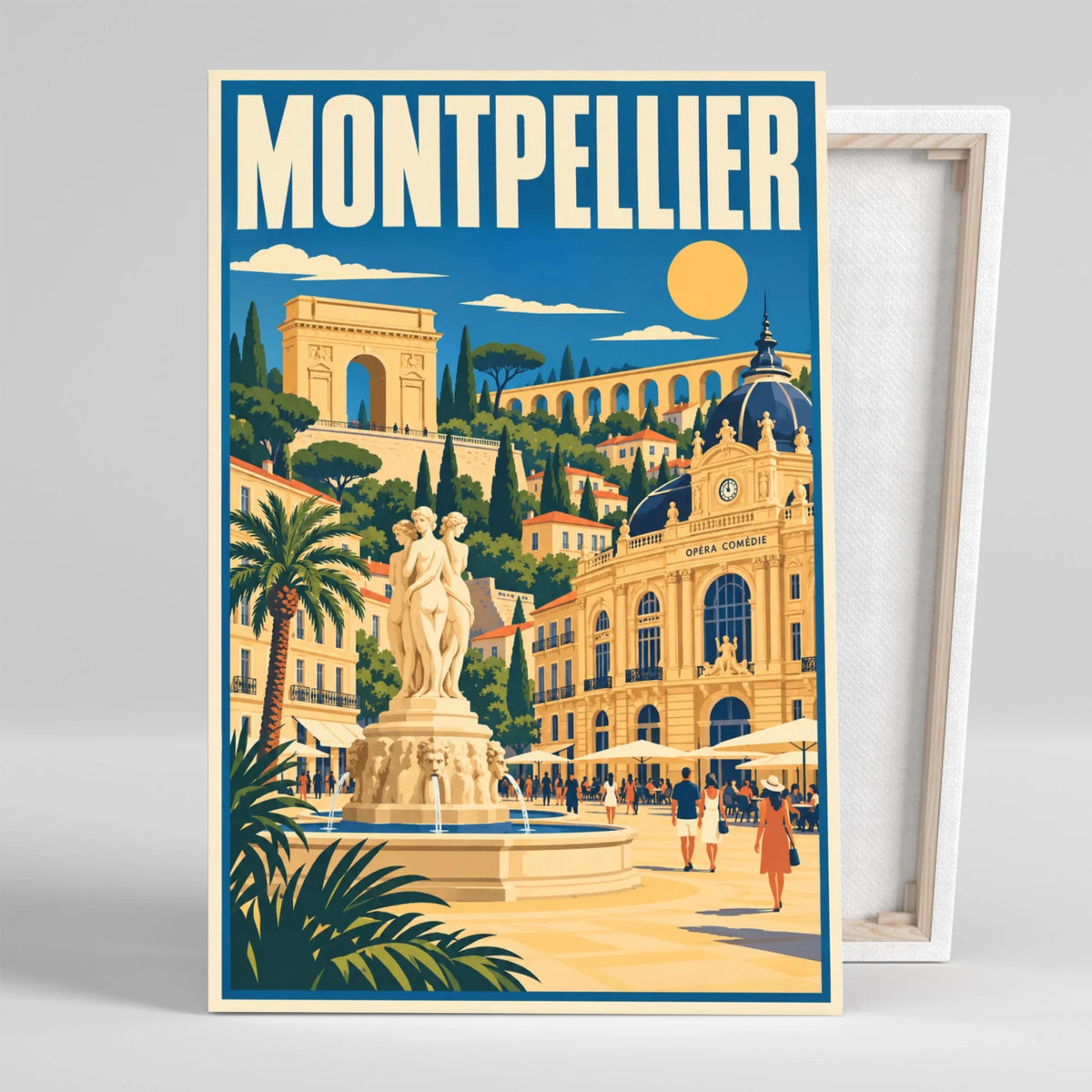 Tableau décoratif Montpellier, affiche vintage, gros plan incliné