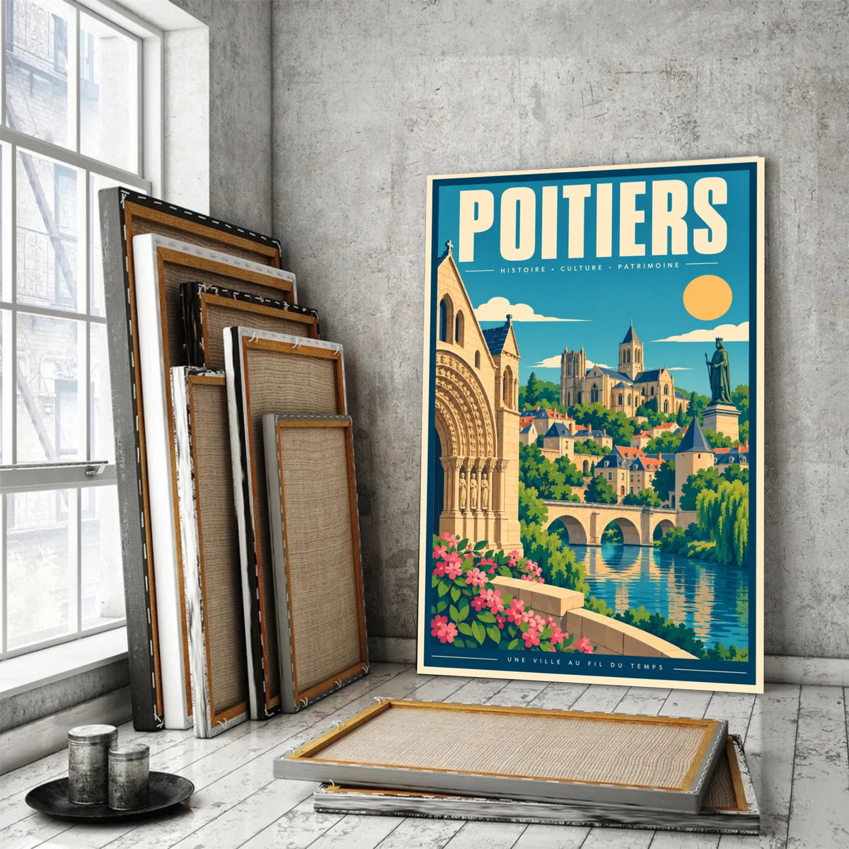 Tableau décoratif Poitiers dans un cadre en bois clair, gros plan