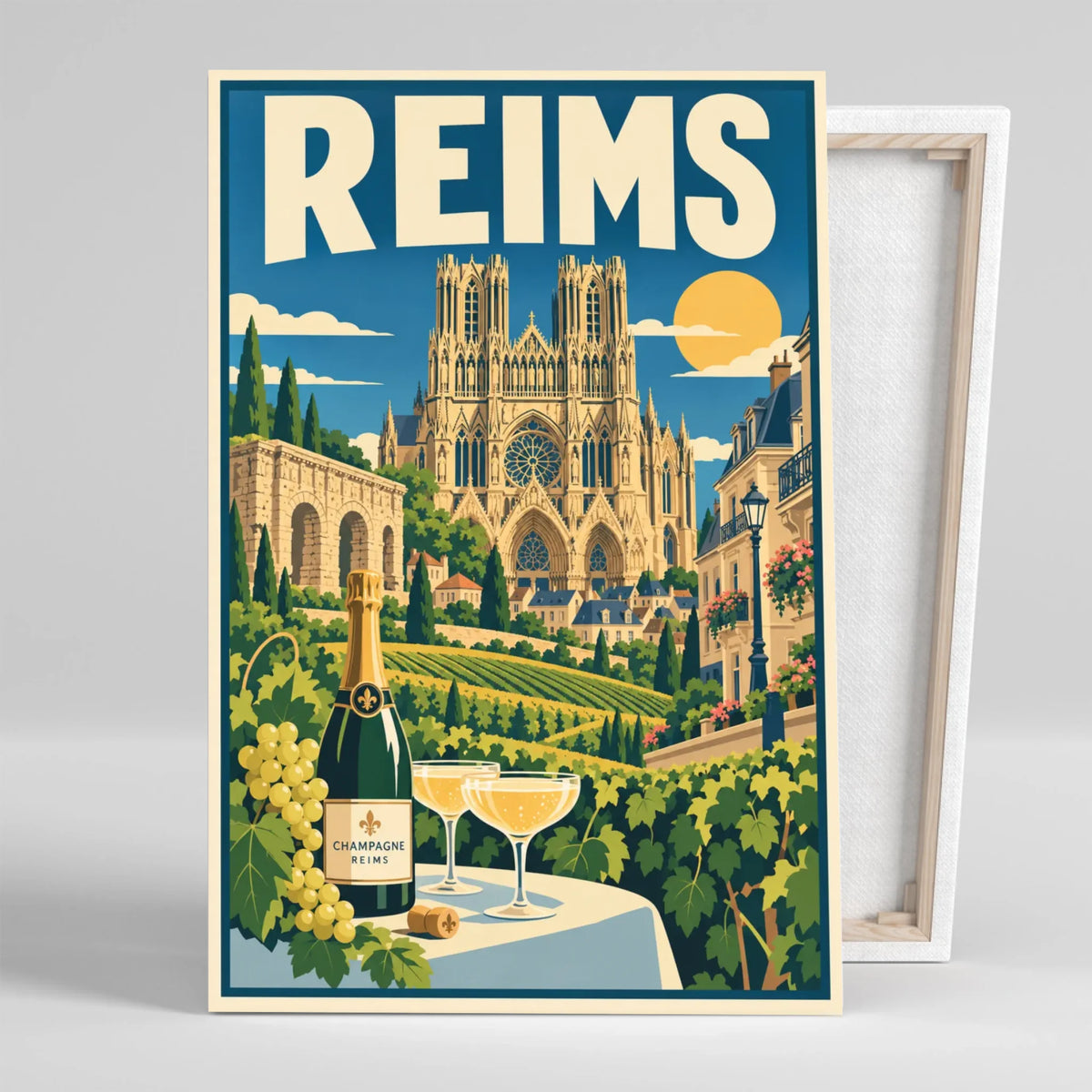 Tableau décoratif Reims, affiche vintage, gros plan incliné