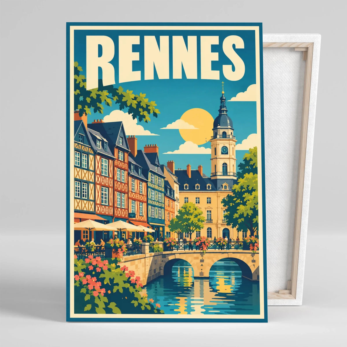 Tableau décoratif Rennes, affiche vintage, gros plan incliné