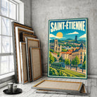 Tableau décoratif Saint-Étienne dans un cadre en bois clair, gros plan