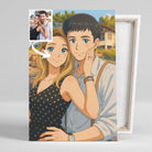 Toile sur châssis bois personnalisée style anime japonais manga, portrait de couple, tranche visible