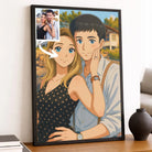 Toile personnalisée style anime japonais manga, portrait de couple, décoration salon
