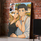 Toile personnalisée style anime japonais manga sur mur de briques, portrait de couple, cadeau original