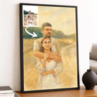Toile personnalisée effet peinture aquarelle, portrait de couple, décoration salon