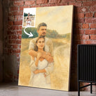 Toile personnalisée effet peinture aquarelle sur mur de briques, portrait de couple, cadeau original
