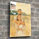 Toile personnalisée effet peinture aquarelle sur mur de pierre grise, portrait de couple