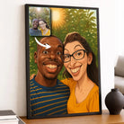 Toile personnalisée style caricature, portrait de couple, décoration salon