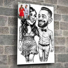 Toile personnalisée style caricature noir et blanc sur mur de pierre grise, portrait de couple
