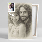 Toile sur châssis bois personnalisée effet dessin au crayon graphite, portrait de couple, tranche visible