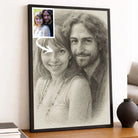 Toile personnalisée effet dessin au crayon graphite, portrait de couple, décoration salon