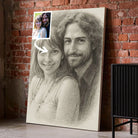 Toile personnalisée effet dessin au crayon graphite sur mur de briques, portrait de couple, cadeau original