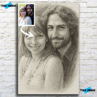 Toile personnalisée effet dessin au crayon graphite sur mur de pierre grise, portrait de couple