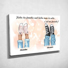 Toile famille personnalisée chaussures, gros plan inclinée sur fond clair