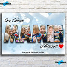 Toile famille personnalisée lettres MAMIE photo sur mur de briques, gros plan